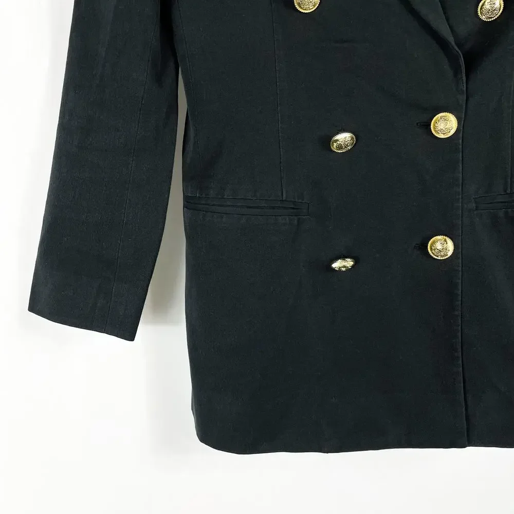 Derek Lam 10 Crosby Walter Blazer Black Gold‎ Buttons Double Breasted Sz 4